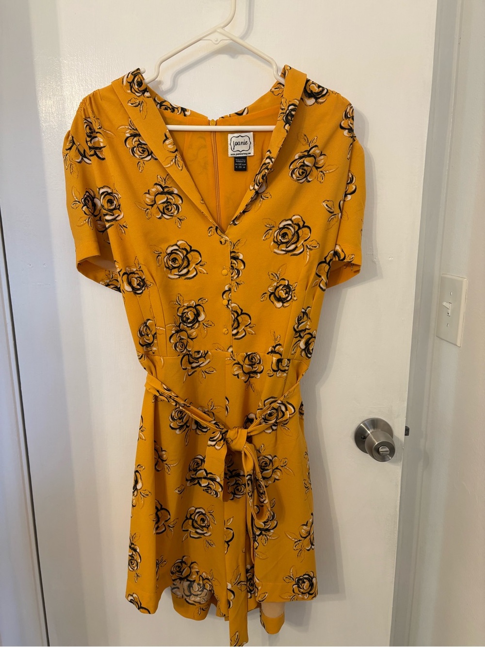 Joanie Yellow Floral V-Neck Romper with Tie Waist